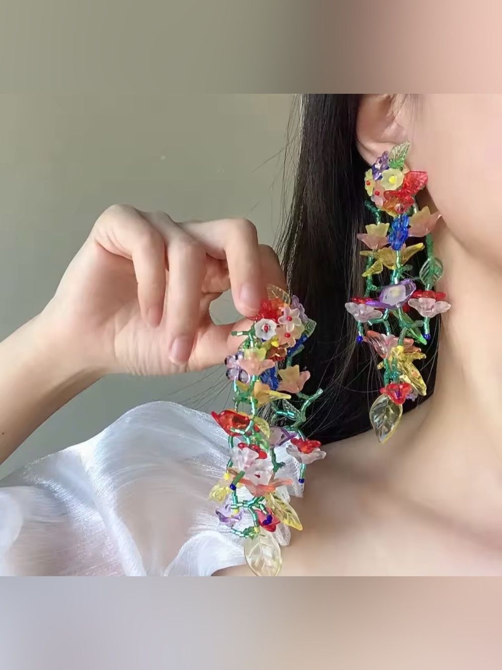 Zara Colorful Floral Statement Earrings – Handcrafted Beaded Garden Dangle